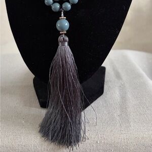 Elegant Gray Beaded Tassel Necklace
